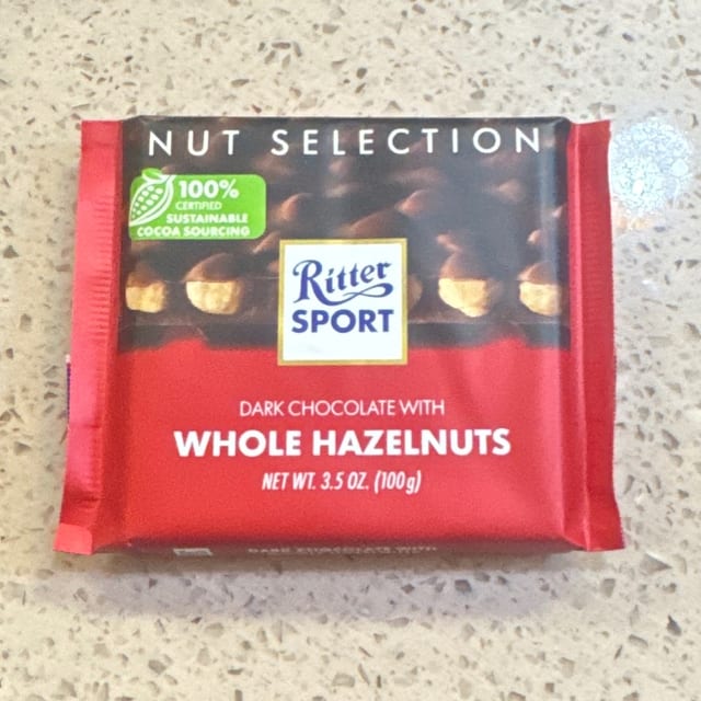 Ritter Sport dark chocolate hazelnut.