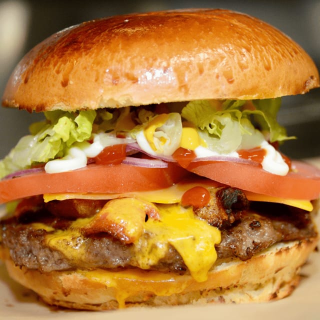 8. Angus beef cheese burger (warm).