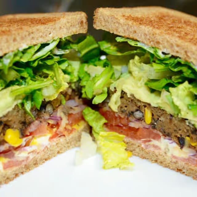 14. Black bean veggie patti sandwich (warm).